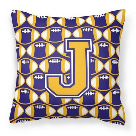 Carolines Treasures Letter J Football Purple & Gold Fabric Decorative Pillow - Purple & Gold - 14in. H x 3in. W x 14in. L