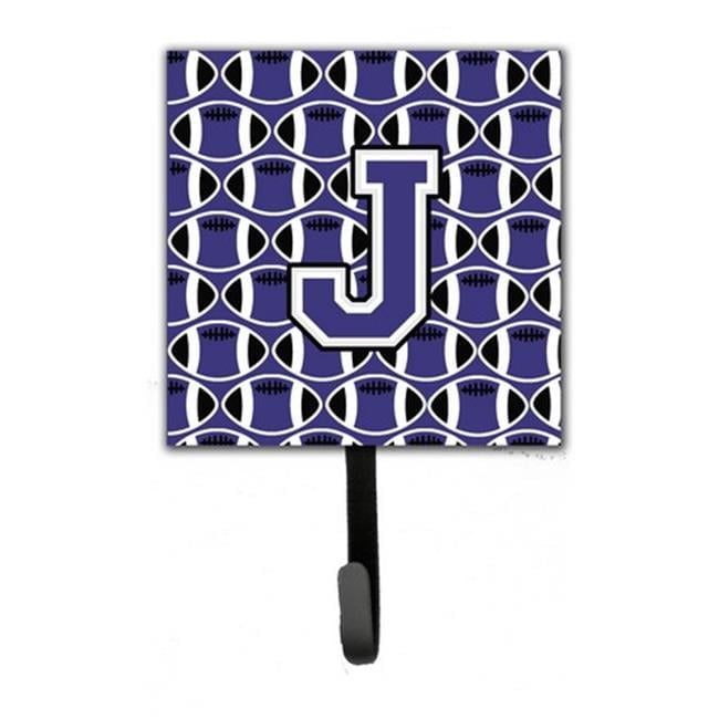 Carolines Treasures  Letter J Football Purple & White Leash or Key Holder - Purple & White - 6in. H x 1.25in. W x 4.25in. L