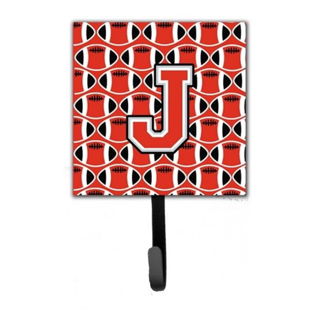 Carolines Treasures  Letter J Football Scarlet & Grey Leash or Key Holder - Scarlet & Grey - 6in. H x 1.25in. W x 4.25in. L