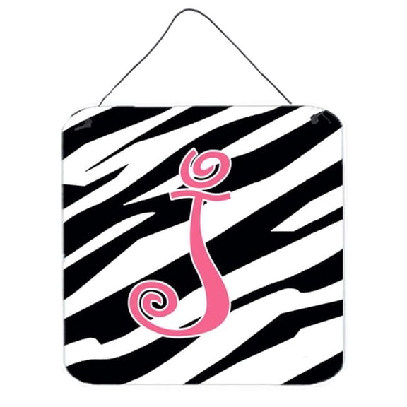 Carolines Treasures Letter J Initial Zebra Stripe And Pink Aluminium Metal Wall Or Door Hanging Prints - Pink - 6 x 0.02 x 6 in.