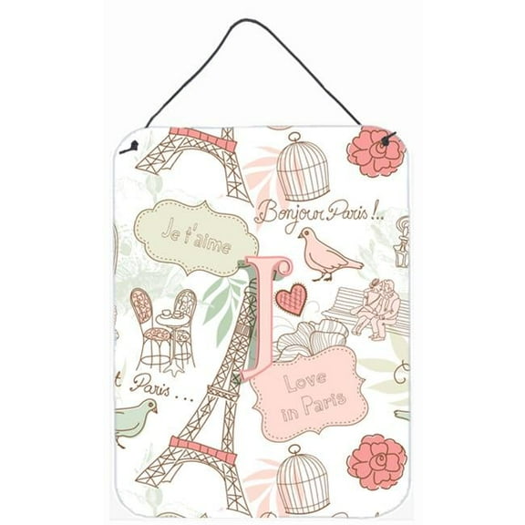Carolines Treasures  Letter J Love In Paris Pink Wall and Door Hanging Prints - Pink - 12 L x 0.02 W x 16 H in.