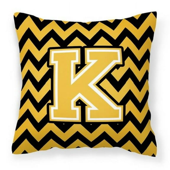 Carolines Treasures Letter K Chevron Black & Gold Fabric Decorative Pillow - Black & Gold - 14in. H x 3in. W x 14in. L