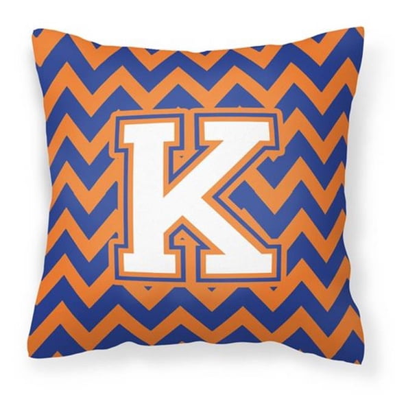 Carolines Treasures Letter K Chevron Blue & Orange No.3 Fabric Decorative Pillow - Blue & Orange - 14in. H x 3in. W x 14in. L