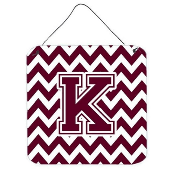Carolines Treasures  Letter K Chevron Maroon & White Wall or Door Hanging Prints - Maroon & White - 6 x 0.02 x 6 in.