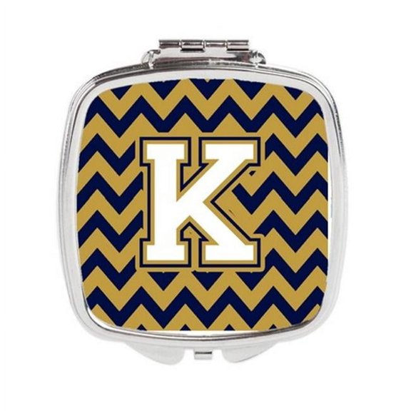 Carolines Treasures  Letter K Chevron Navy Blue & Gold Compact Mirror - Navy Blue & Gold