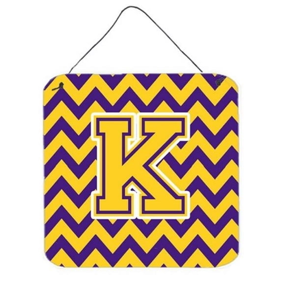 Carolines Treasures  Letter K Chevron Purple & Gold Wall or Door Hanging Prints - 6 x 0.02 x 6 in.