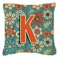 thumbnail image 1 of Carolines Treasures  Letter K Flowers Retro Blue Canvas Fabric Decorative Pillow, 1 of 1