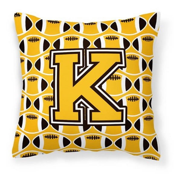 Carolines Treasures Letter K Football Black - Old Gold & White Fabric Decorative Pillow