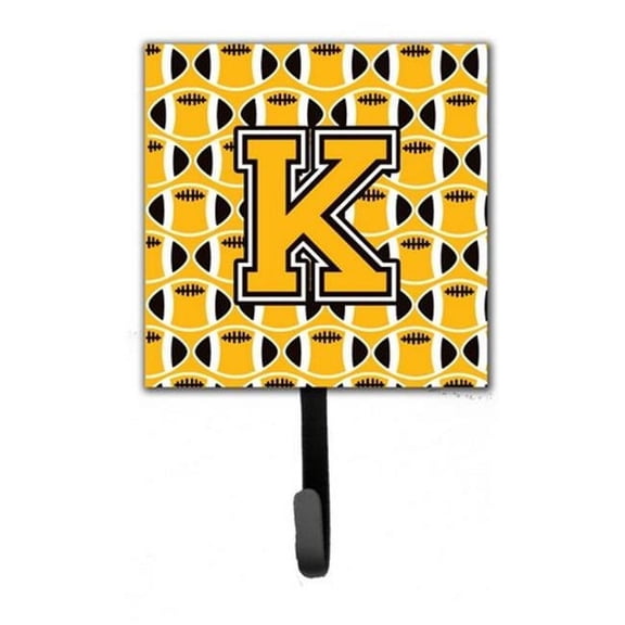 Carolines Treasures  Letter K Football Black - Old Gold & White Leash or Key Holder