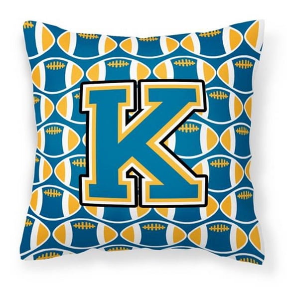 Carolines Treasures Letter K Football Blue & Gold Fabric Decorative Pillow - Blue & Gold - 14in. H x 3in. W x 14in. L