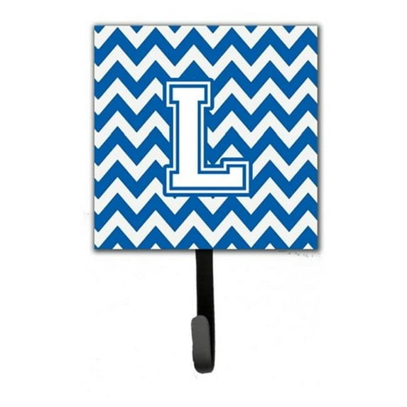 Carolines Treasures Letter L Chevron Blue & White Leash or Key Holder - Blue & White - 6in. H x 1.25in. W x 4.25in. L