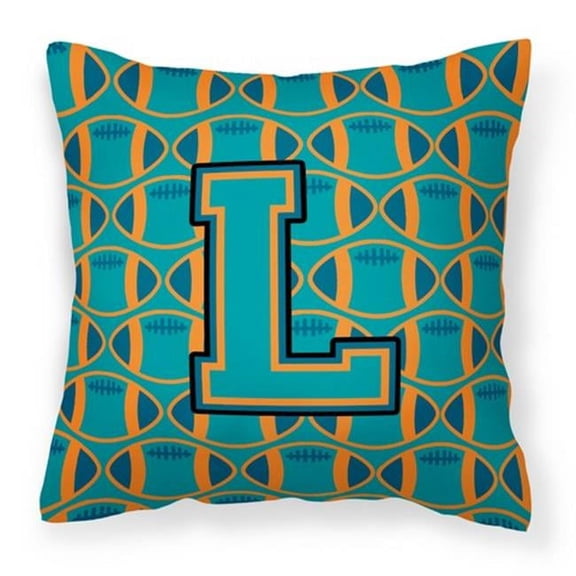 Carolines Treasures  Letter L Football Aqua - Orange & Marine Blue Fabric Decorative Pillow