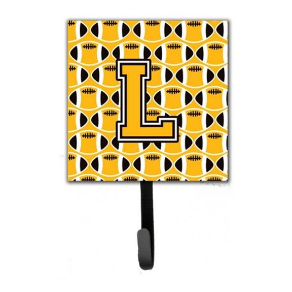 Carolines Treasures Letter L Football Black - Old Gold & White Leash or Key Holder