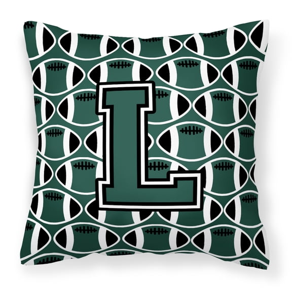 Carolines Treasures Letter L Football Green and White Fabric Decorative Pillow 14Hx14W multicolor