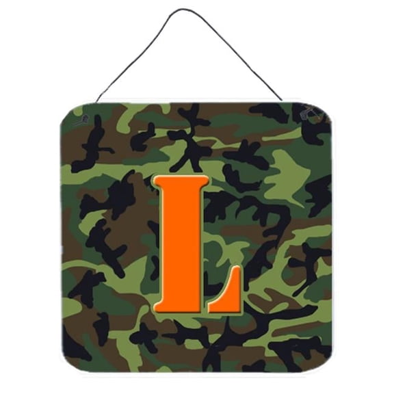Carolines Treasures  Letter L Initial Monogram - Camo Green Aluminium Metal Wall or Door Hanging Prints