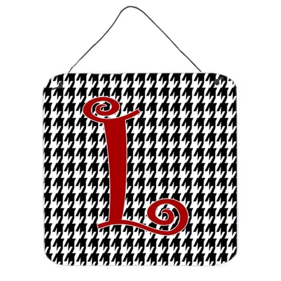 Carolines Treasures Letter L Initial Monogram - Houndstooth Black Aluminium Metal Wall Or Door Hanging Prints