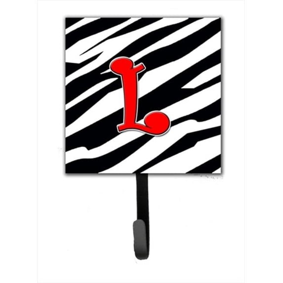 Carolines Treasures Letter L Initial Monogram - Zebra Red Leash Holder Or Key Hook - Red - 4.25 x 1 x 6 in.