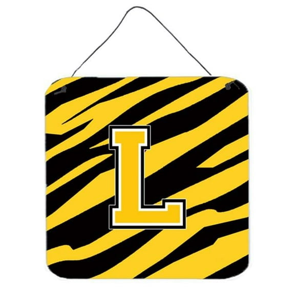 Carolines Treasures Letter L Initial Tiger Stripe - Black Gold Aluminium Metal Wall Or Door Hanging Prints