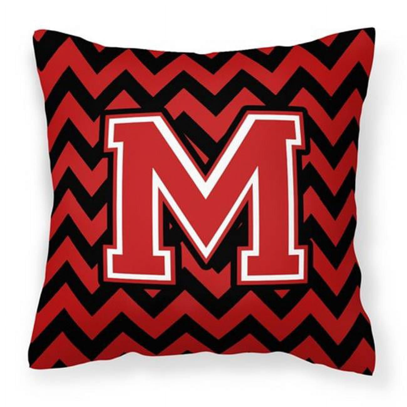 Carolines Treasures  Letter M Chevron Black & Red Fabric Decorative Pillow - Black & Red - 14in. H x 3in. W x 14in. L