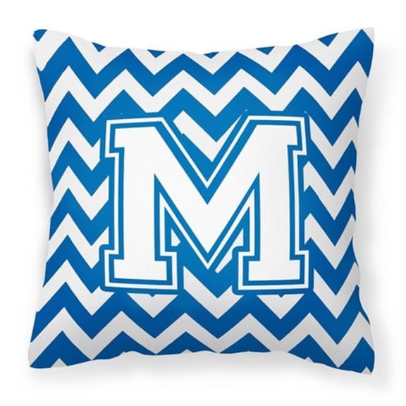 Carolines Treasures Letter M Chevron Blue & White Fabric Decorative Pillow - Blue & White - 14in. H x 3in. W x 14in. L