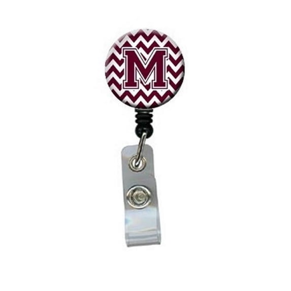 Carolines Treasures Letter M Chevron Maroon & White Retractable Badge Reel - Maroon & White - 5in. H x 1in. W x 2in. L