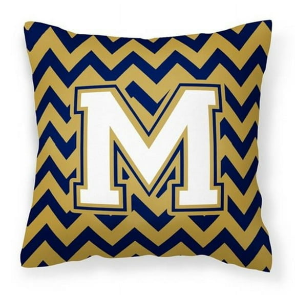 Carolines Treasures Letter M Chevron Navy Blue & Gold Fabric Decorative Pillow - Navy Blue & Gold - 14in. H x 3in. W x 14in. L