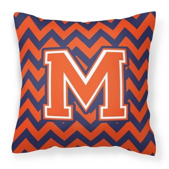 Carolines Treasures Letter M Chevron Orange and Blue Fabric Decorative Pillow 14Hx14W multicolor