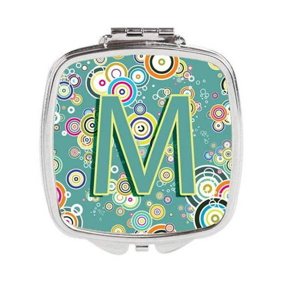 Carolines Treasures  Letter M Circle Circle Teal Initial Alphabet Compact Mirror