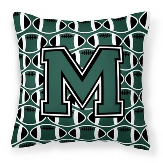 Carolines Treasures Letter M Football Green & White Fabric Decorative Pillow - Green & White - 14in. H x 3in. W x 14in. L
