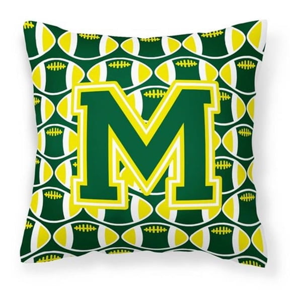 Carolines Treasures  Letter M Football Green & Yellow Fabric Decorative Pillow - Green & Yellow - 14in. H x 3in. W x 14in. L