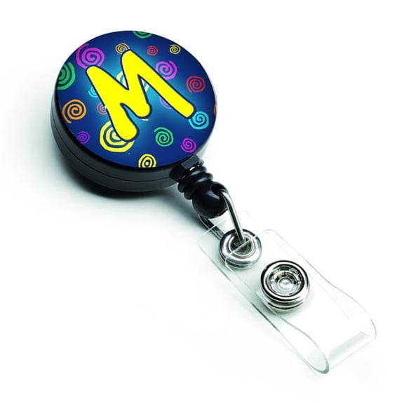 Carolines Treasures  Letter M Initial Monogram Blue Swirls Retractable Badge Reel - Blue - 5in. H x 1in. W x 2in. L