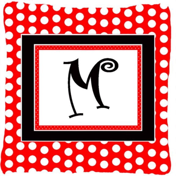 Carolines Treasures  Letter M Initial Monogram - Red Black Polka Dots Decorative Indoor & Outdoor Fabric Pillow