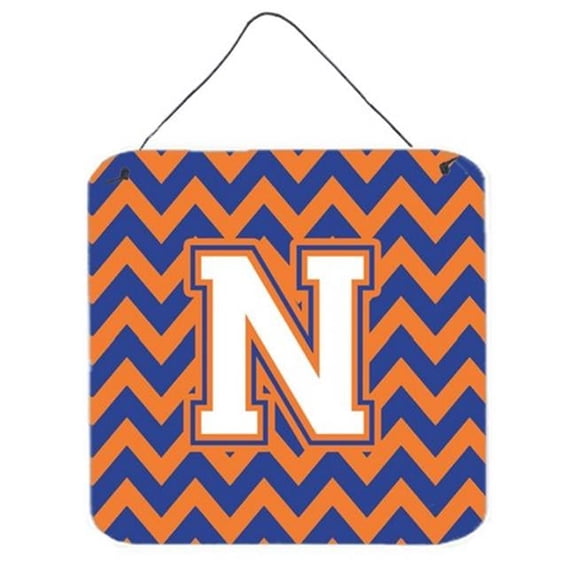Carolines Treasures Letter N Chevron Blue & Orange No.3 Wall or Door Hanging Prints - Blue & Orange - 6in. H x 0.02in. W x 6in. L