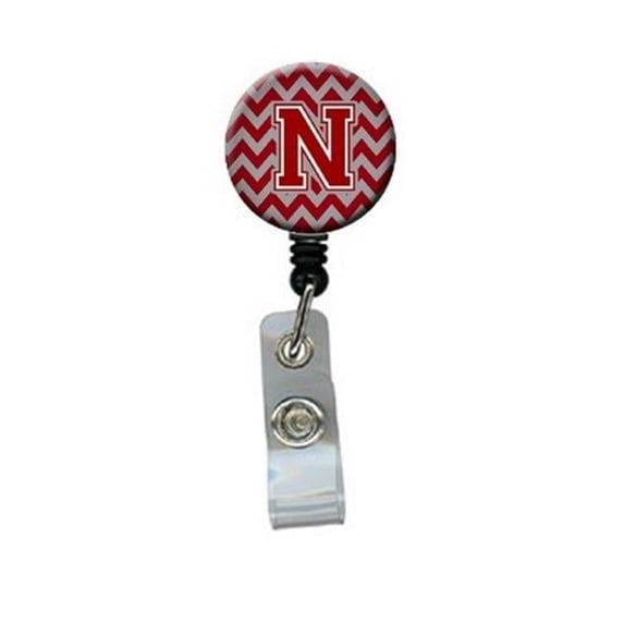 Carolines Treasures Letter N Chevron Maroon & White Retractable Badge Reel - Maroon & White - 5in. H x 1in. W x 2in. L