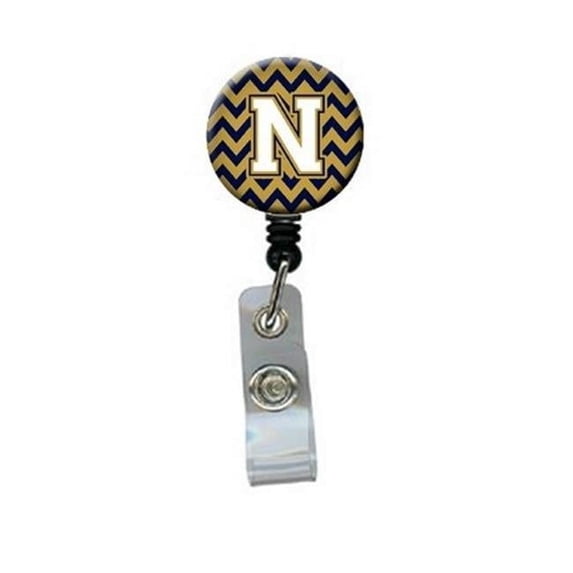 Carolines Treasures Letter N Chevron Navy Blue & Gold Retractable Badge Reel