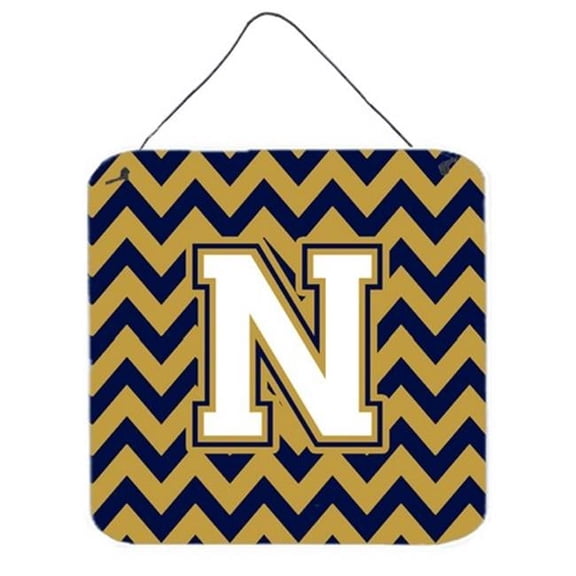 Carolines Treasures Letter N Chevron Navy Blue & Gold Wall or Door Hanging Prints - Navy Blue & Gold - 6in. H x 0.02in. W x 6in. L