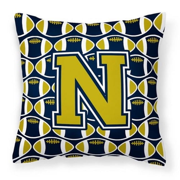 Carolines Treasures  Letter N Football Blue & Gold Fabric Decorative Pillow - Blue & Gold - 14in. H x 3in. W x 14in. L