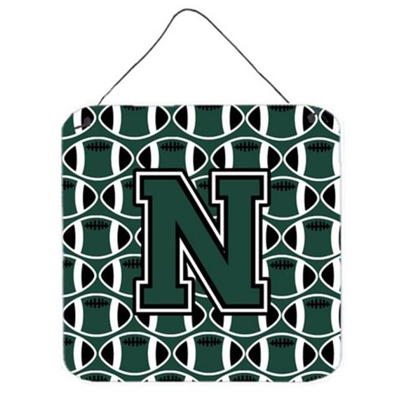 Carolines Treasures Letter N Football Green & White Wall or Door Hanging Prints - Green & White - 6in. H x 0.02in. W x 6in. L