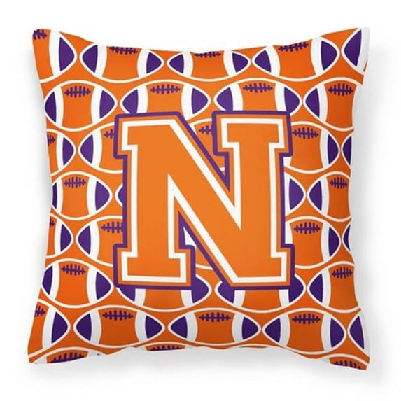 Carolines Treasures Letter N Football Orange - White & Regalia Fabric Decorative Pillow
