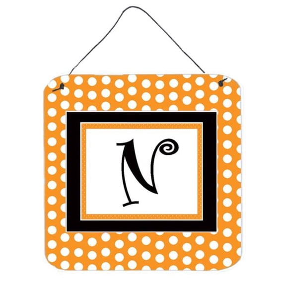 Carolines Treasures Letter N Initial Monogram - Orange Polkadots Aluminium Metal Wall or Door Hanging Prints