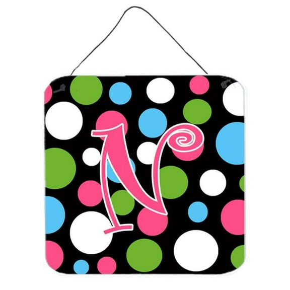 Carolines Treasures Letter N Initial Monogram - Polkadots and Pink Aluminium Metal Wall or Door Hanging Prints