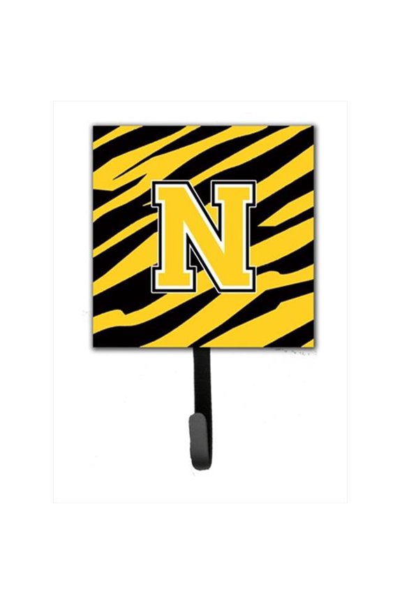Carolines Treasures Letter N Initial Monogram - Tiger Stripe - Black Gold Leash Holder Or Key Hook