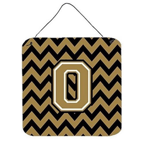 Carolines Treasures  Letter O Chevron Black & Gold Wall or Door Hanging Prints - 6 x 0.02 x 6 in.