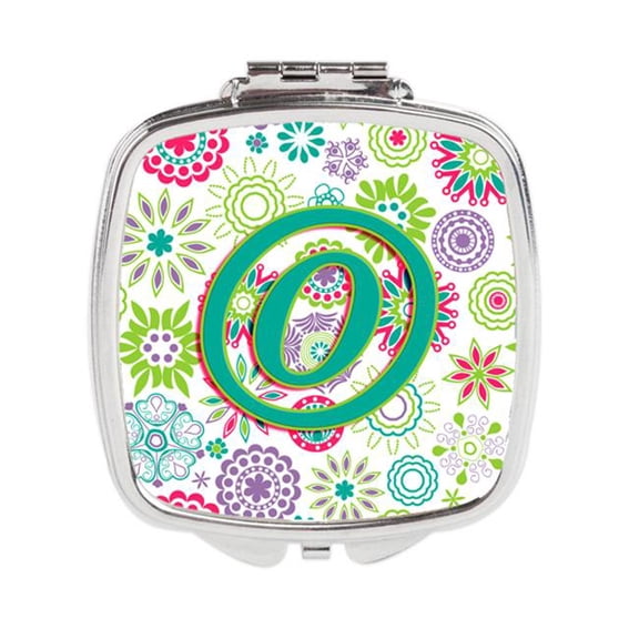 Carolines Treasures Letter O Flowers Pink Teal Green Initial Compact Mirror