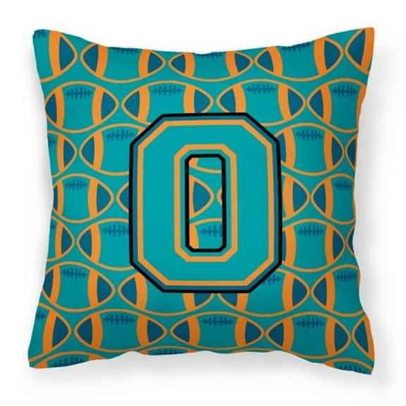 Carolines Treasures  Letter O Football Aqua - Orange & Marine Blue Fabric Decorative Pillow