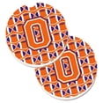 thumbnail image 1 of Carolines Treasures  Letter O Football Orange with White & Regalia Set of 2 Cup Holder Car Coaster, 1 of 1