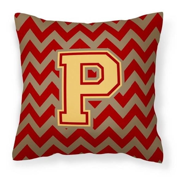 Carolines Treasures Letter P Chevron Garnet & Gold Fabric Decorative Pillow - Garnet & Gold - 14in. H x 3in. W x 14in. L