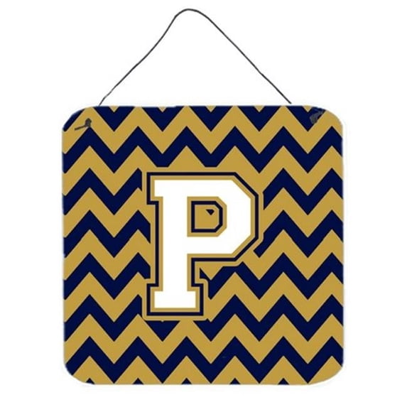 Carolines Treasures Letter P Chevron Navy Blue & Gold Wall or Door Hanging Prints - Navy Blue & Gold - 6in. H x 0.02in. W x 6in. L