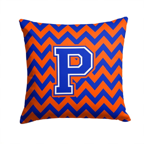 Carolines Treasures Letter P Chevron Orange and Blue Fabric Decorative Pillow 14Hx14W multicolor