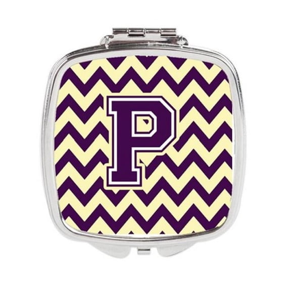 Carolines Treasures Letter P Chevron Purple & Gold Compact Mirror - Purple & Gold - 3in. H x 0.3in. W x 2.75in. L